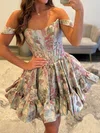 Off-the-shoulder Corset Satin Ruffle Floral Homecoming Dresses #Milly02055738