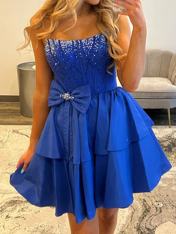 Strapless A-line Satin Corset Beaded Homecoming Dresses #Milly02055742