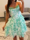 Strapless Tiered Ruffle Corset Floral Print Homecoming Dresses #Milly02055745