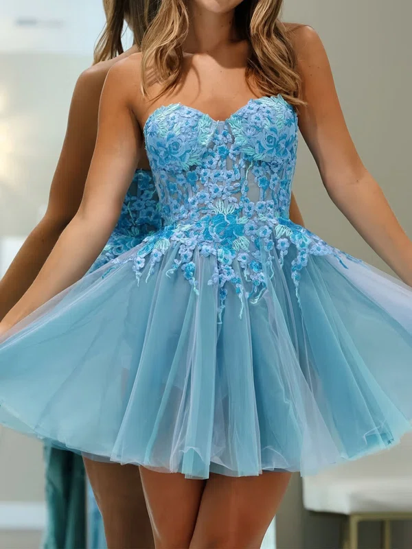 Puffy Strapless Tulle Short Homecoming Dresses with Appliques #Milly02055750