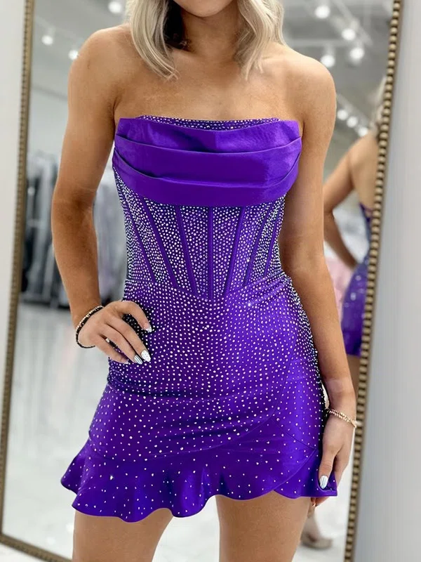 Strapless Satin Beaded Ruffle Bodycon Homecoming Dresses #Milly02055757