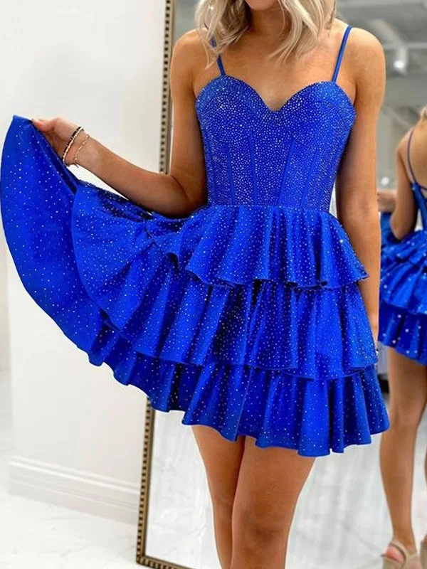 Sweetheart Satin Beaded Tiered Ruffle Homecoming Dresses #Milly02055758