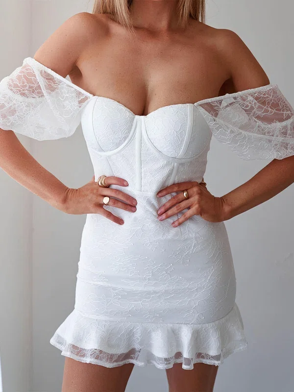 Off-the-shoulder Lace Short Sleeve Bodycon Ruffle Homecoming Dresses #Milly02055776