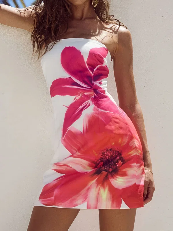 Strapless Satin Bodycon Floral Print Homecoming Dresses #Milly02055778