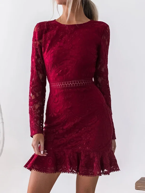 Open Back Bodycon Lace Long Sleeve Ruffle Homecoming Dresses #Milly02055780