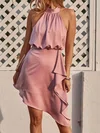 High Neck Satin Bodycon Asymmetrical Ruffle Homecoming Dresses #Milly02055782