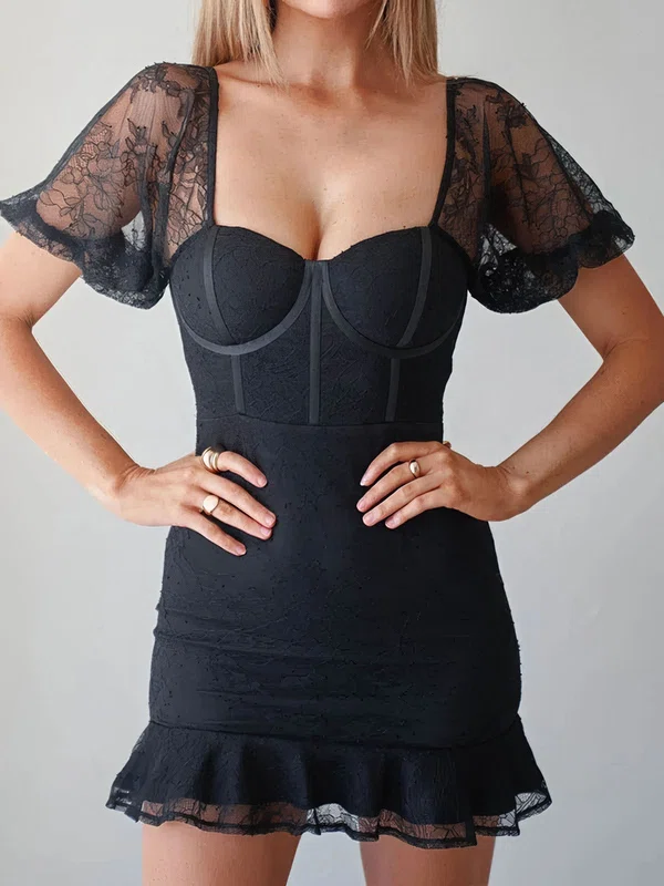 Tight Lace Short Sleeve Ruffle Homecoming Dresses #Milly02055785