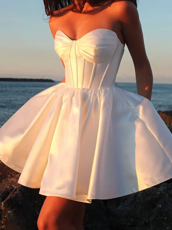 Puffy Strapless Satin Ruched Homecoming Dresses #Milly02055794