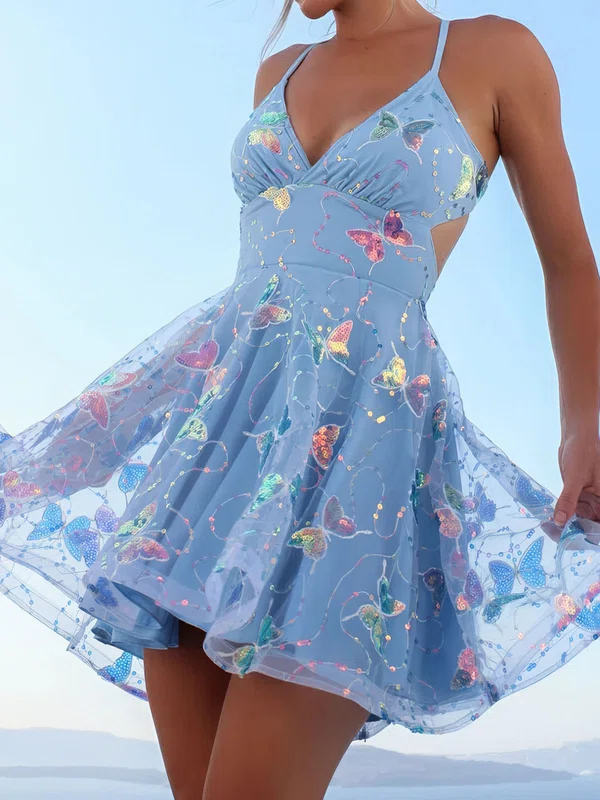 Sparkly A-line Butterfly Lace Homecoming Dresses #Milly02055795