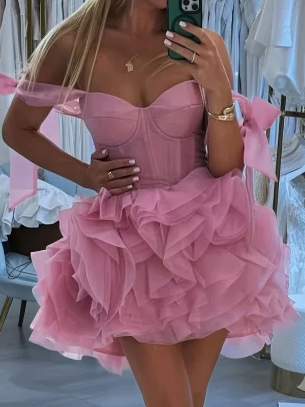 Off-the-shoulder Corset Organza Tiered Ruffle Homecoming Dresses #Milly02055797