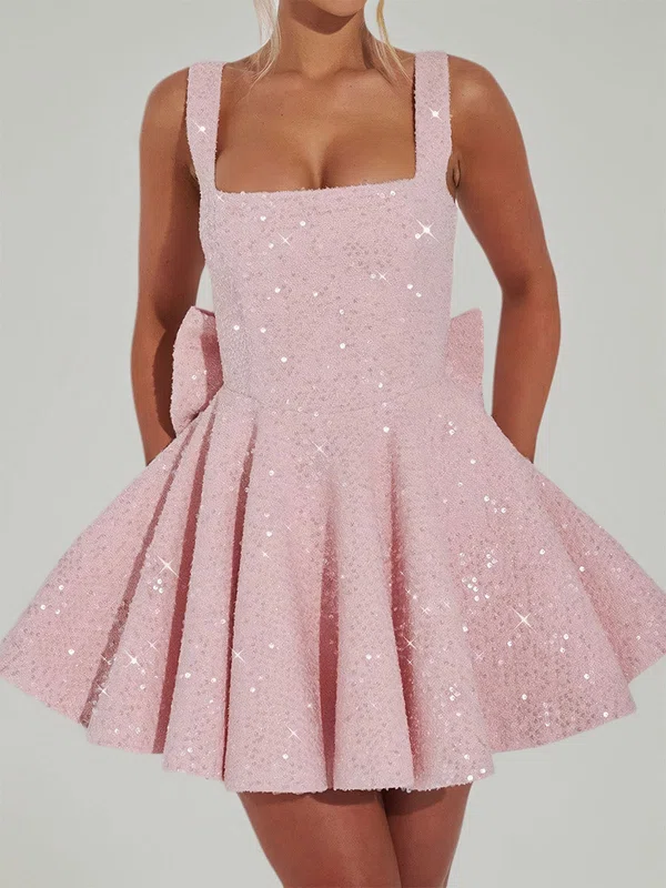 Sparkly Square Neck Sequin Homecoming Dresses PT02028907