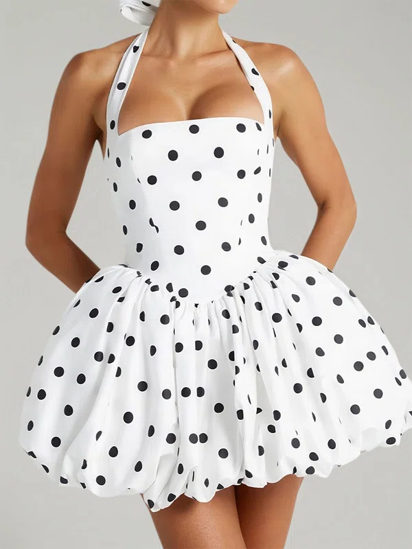 Puffy Halter Satin Homecoming Dresses PT02028908