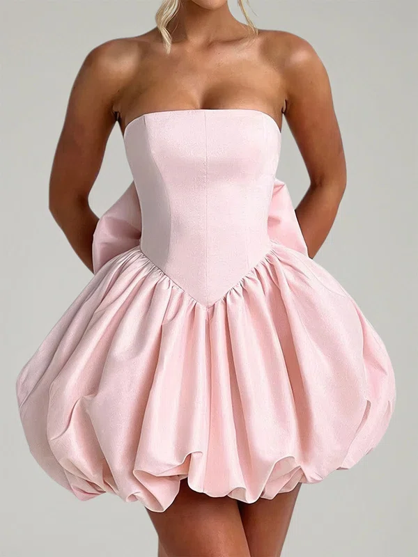 Strapless Puffy Satin Short Homecoming Dresses With Bow PT02028912