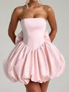 Strapless Puffy Satin Short Homecoming Dresses With Bow PT02028912