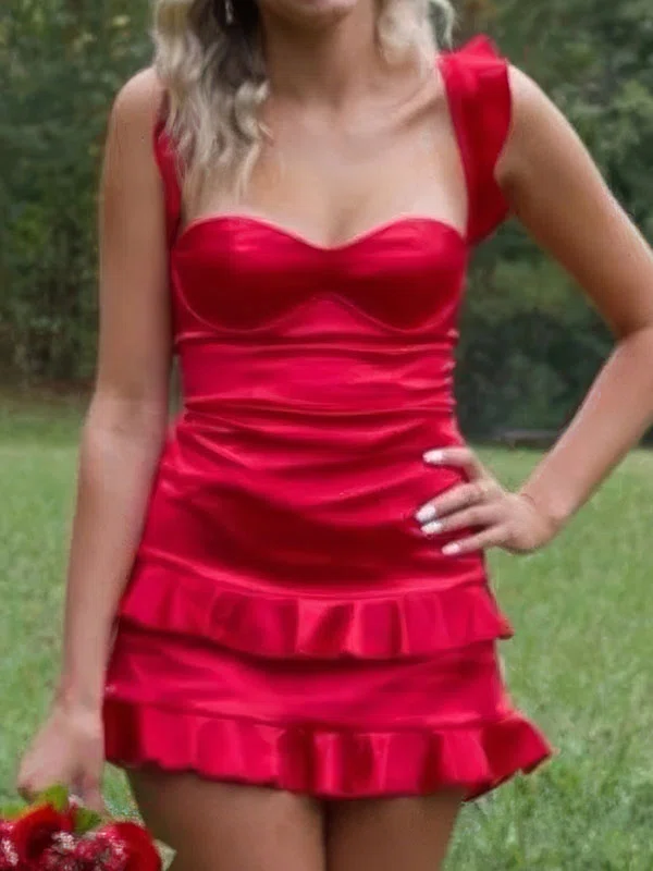 Basic Sweetheart Satin Bodycon Tiered Ruffle Homecoming Dresses #Milly02055804