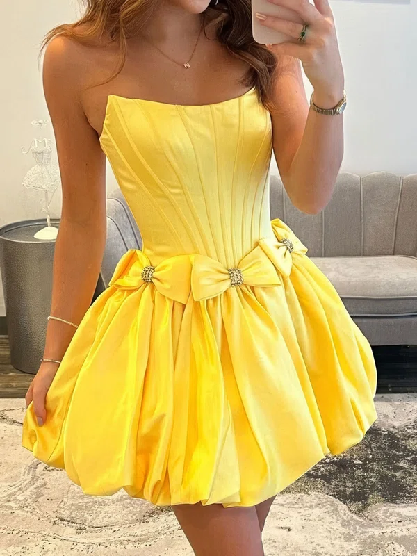 Puffy Strapless Corset Satin Homecoming Dresses with Bow #Milly02055810
