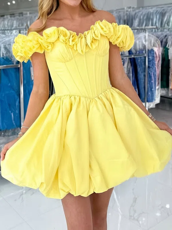 Puffy Off-the-shoulder Satin Floral Homecoming Dresses #Milly02055821