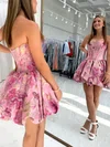 Strapless Corset Satin Floral Print Homecoming Dresses #Milly02055822