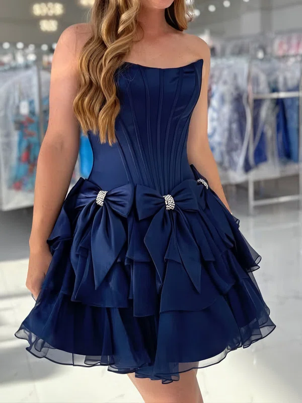 A-line Strapless Corset Tiered Ruffle Homecoming Dresses with Bow #Milly02055825