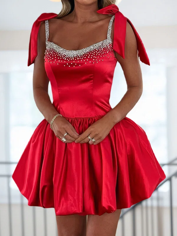Puffy Ball Gown Square Neck Satin Beaded Homecoming Dresses #Milly02055830