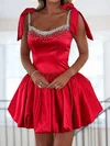 Puffy Ball Gown Square Neck Satin Beaded Homecoming Dresses #Milly02055830
