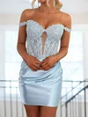 Off-the-shoulder Corset Satin Ruched Homecoming Dresses with Appliques #Milly02055835