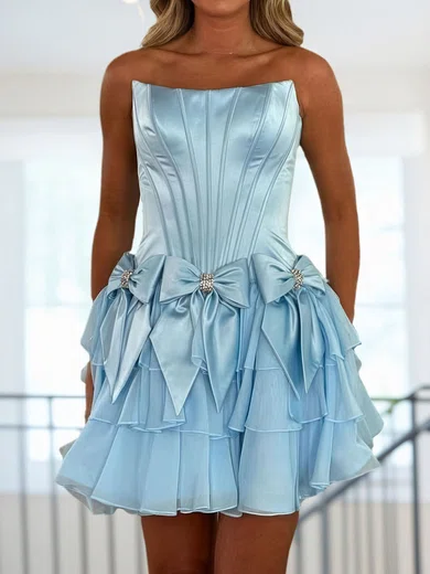 Corset A-line Strapless Tiered Ruffle Homecoming Dresses with Bow #Milly02055837