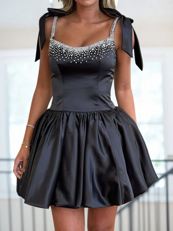 Puffy Square Neck Satin Beaded Homecoming Dresses #Milly02055844
