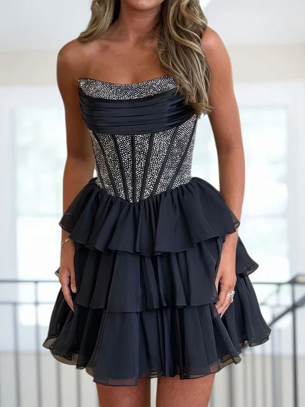 Corset A-line Strapless Beaded Tiered Ruffle Homecoming Dresses #Milly02055848