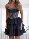 Corset A-line Strapless Beaded Tiered Ruffle Homecoming Dresses #Milly02055848
