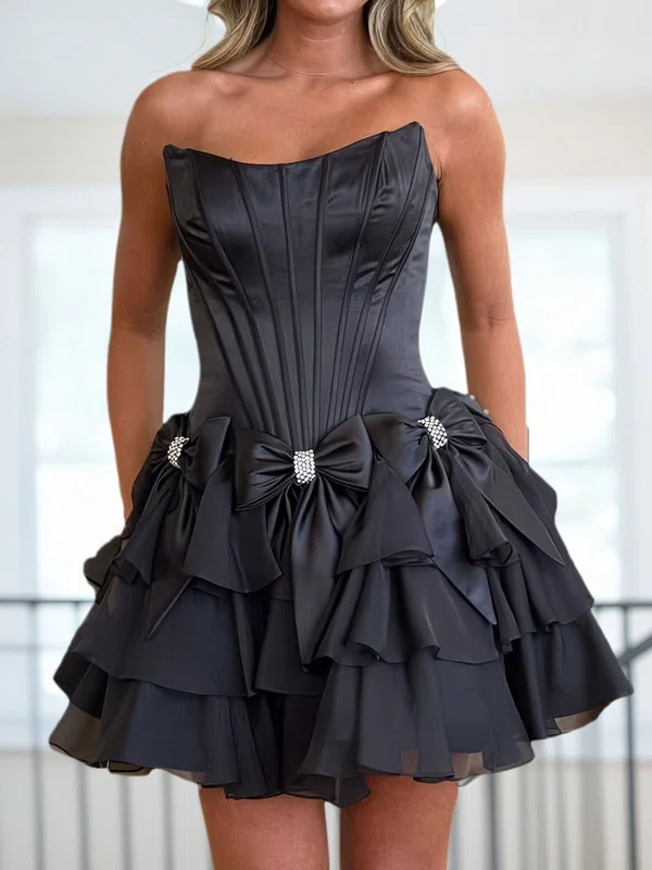 A-line Strapless Tiered Ruffle Homecoming Dresses with Bow #Milly02055850