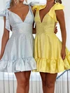 A-line V-neck Satin Ruffle Beaded Homecoming Dresses #Milly02055853