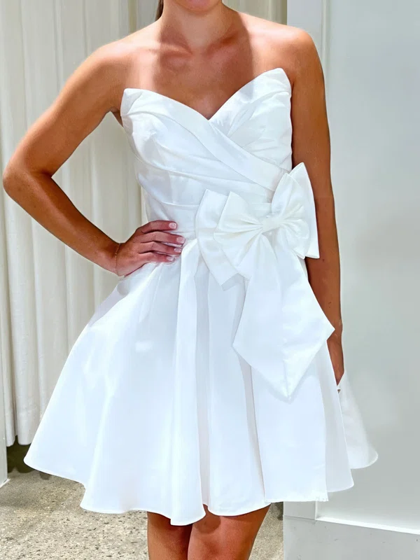 A-line V-neck Satin Homecoming Dresses with Bow #Milly02055858