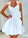 A-line V-neck Satin Homecoming Dresses with Bow #Milly02055858