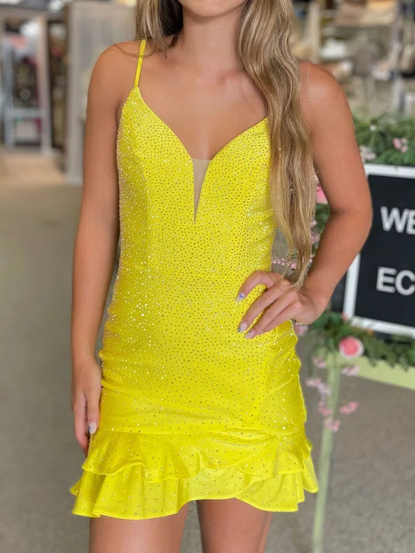 Tight Open Back V-neck Beaded Ruffle Homecoming Dresses #Milly02055863