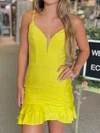 Tight Open Back V-neck Beaded Ruffle Homecoming Dresses #Milly02055863