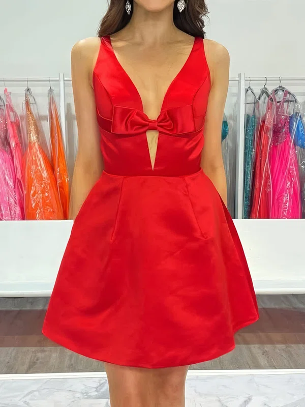 A-line V-neck Satin Homecoming Dresses with Bow #Milly02055867