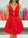 A-line V-neck Satin Homecoming Dresses with Bow #Milly02055867