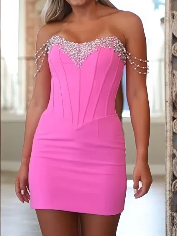 Off-the-shoulder Satin Beaded Bodycon Homecoming Dresses #Milly02055871