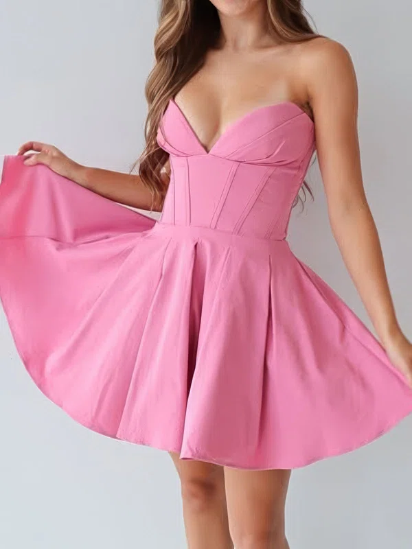 A-line V-neck Satin Ruched Homecoming Dresses #Milly02055877