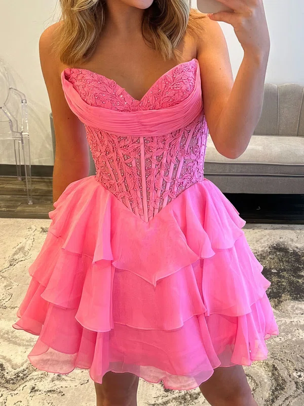 A-line Strapless Corset Tiered Ruffle Homecoming Dresses With Appliques #Milly02055886