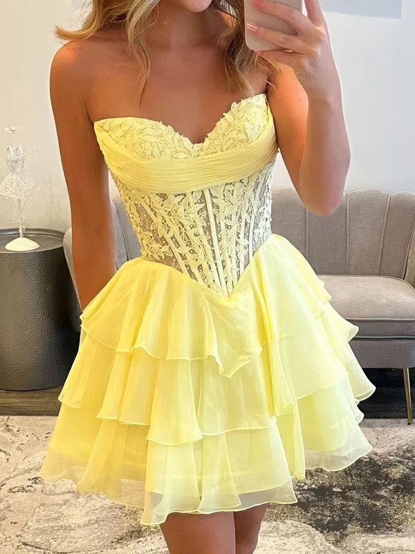 A-line Strapless Corset Tiered Ruffle Homecoming Dresses With Appliques #Milly02055961