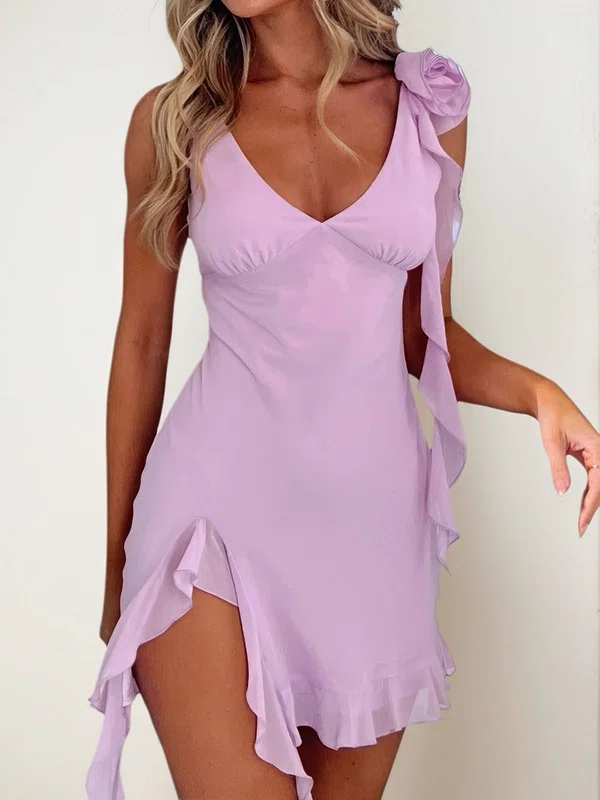 Cute V-neck Ruffle Bodycon Homecoming Dresses PT02055978