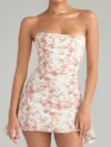 Floral Tight Strapless Satin Ruched Homecoming Dresses PT02056016