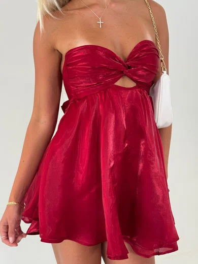A-line Strapless Organza Tiered Ruffle Homecoming Dresses #Milly02056117