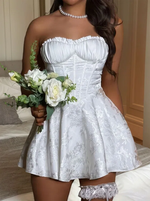 Floral Strapless Corset Satin Ruched Homecoming Dresses #Milly02056139