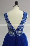 Scoop Neck Royal Blue Tulle Ruffles Beading Cute Short/Mini Prom Dress #02017469