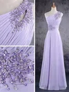 Lavender One Shoulder Chiffon Crystal Detailing Simple Floor-length Bridesmaid Dresses #02017584