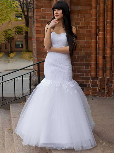 Lace Tulle Appliques Lace White Sweetheart Unique Trumpet/Mermaid Wedding Dress #00021197
