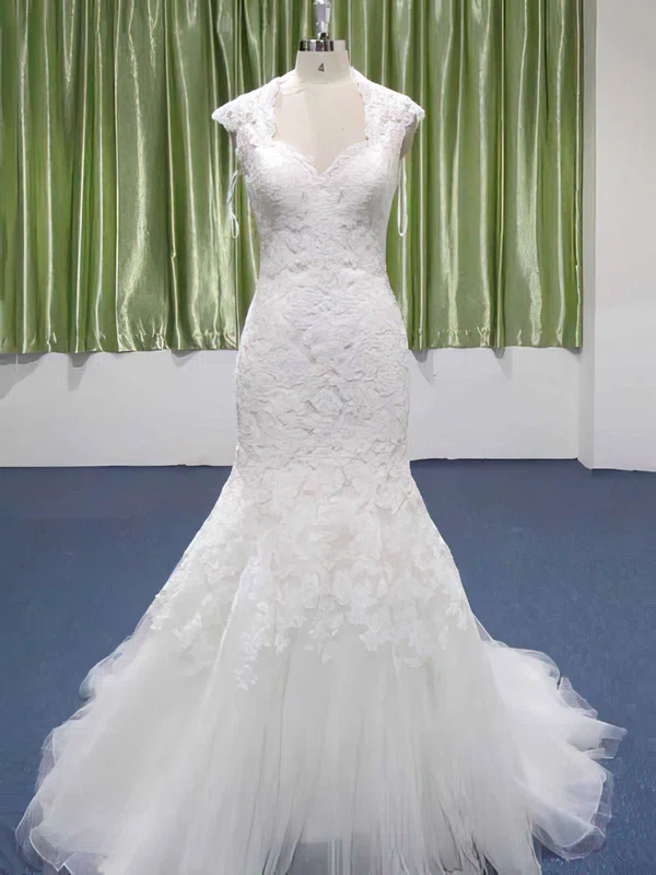 Sweetheart Ivory Lace Tulle Appliques Lace Trumpet/Mermaid Modern Wedding Dresses #00021208